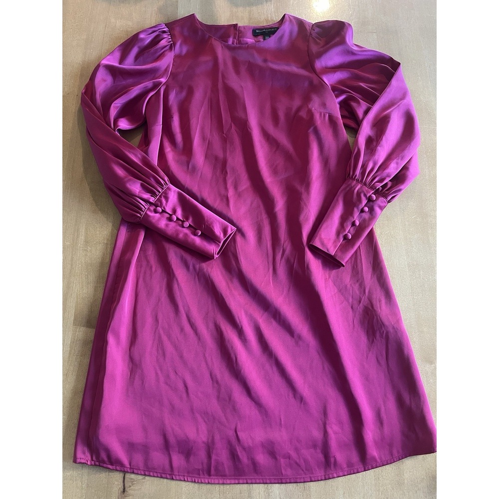 Banana Republic Womens Pink Shift Dress Long Sleeve Button Sz 00 Petite Cocktail